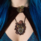 Abyss Machine bronze, silver and gold resin Steampunk necklace