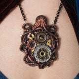 Abyss Machine bronze, silver and gold resin Steampunk necklace