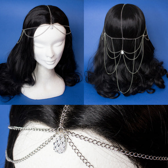 Aranel Elven Celtic tiara with silver stainless steel chains and drop pendant 