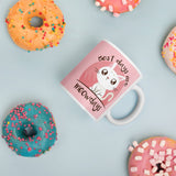 Best days are meowdays white and pink ceramic mug, cute gift for cat lover with white kitten 