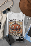 Bonfires Burning Bright pumpkin Halloween unisex t-shirt in white grey autumn orange olive green spooky gift