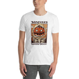 Bonfires Burning Bright pumpkin Halloween unisex t-shirt in white grey autumn orange olive green spooky gift