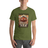 Bonfires Burning Bright pumpkin Halloween unisex t-shirt in white grey autumn orange olive green spooky gift