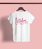 Cat Mom white and pink t-shirt for kitten lover, cute outfit gift for birthday Christmas, kitty lady mum 