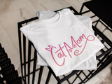 Cat Mom white and pink t-shirt for kitten lover