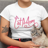 Cat Mom white and pink t-shirt for kitten lover, cute outfit gift for birthday Christmas, kitty lady mum 