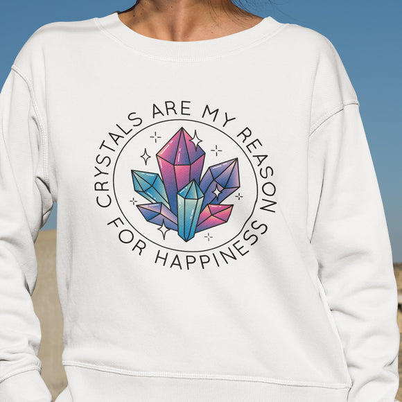 Crystals are my happiness white, light blue or pink sweatshirt long sleeve pullover sweater, cute birthday christmast gift for crystal lover witch 