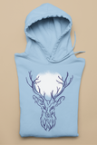 Deer tree moon unisex light blue hoodie long sleeve, birthday Christmas gift, animal spirit guide, Patronus 