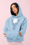 Deer tree moon unisex light blue hoodie long sleeve, birthday Christmas gift, animal spirit guide, Patronus 