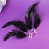 Eanna ear cuff silver stainless steel earrings with black feathers tribal festival cosplay costume pixie elf elven elfic elvish forest burlesque gothic witch 