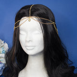 Endacil Elven Celtic tiara with gold stainless steel chains and drop pendant 