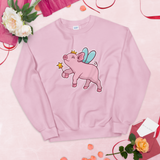 Fairy princess pig pink sweatshirt long sleeve pullover sweater, birthday christmas gift watercolor wings cute animal funny colorful crazy humerous positive oversized kawaii casual hoodie crewneck apparel clothing outfit top best friend bestfriend daughter girlfriend female present fairytale aesthetic geek geekery 