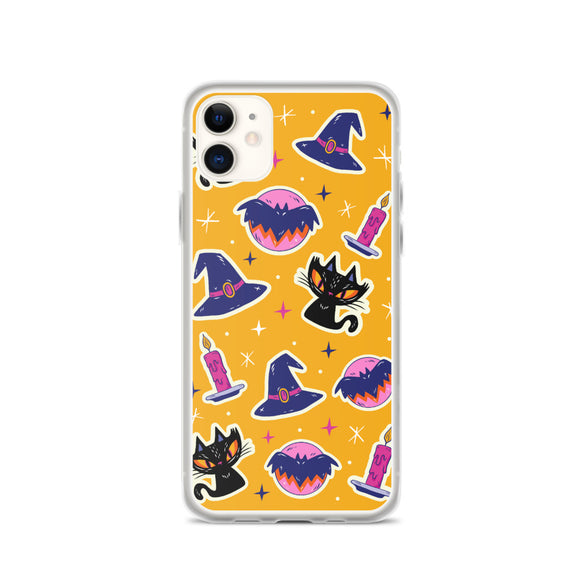 Halloween Iphone Samsung black phone cases with cat, witch and bat, spooky cute goth gift outfit