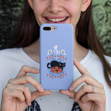 Halloween Iphone Samsung light blue phone cases with pumpkin cat, spooky cute goth gift outfit