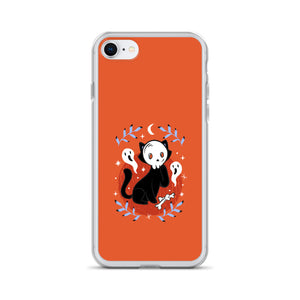 Halloween Iphone Samsung orange phone cases with skull cat, spooky cute goth gift outfit