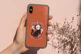 Halloween Iphone Samsung orange phone cases with skull cat, spooky cute goth gift outfit