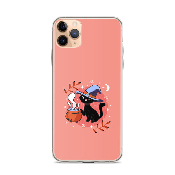 Halloween Iphone Samsung pink phone cases with witch cat, spooky cute goth gift outfit 