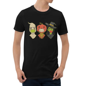 Halloween trio squad with ghost, scarecrow and witch with masks black unisex t-shirt, spooky cute Halloween gift tee outfit 2020 quarantine covid