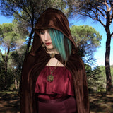 Arthur unisex brown custom velvet cloak with hoodie king queen goth cosplay warrior wizard witch costume vampire larp rpg fantasy halloween wedding celtic medieval bridal outfit royal viking nordic fair adult high quality renaissance elegant elven pagan clothing red elvish fairy norse green magic witchcraft lotr personalized winter cape