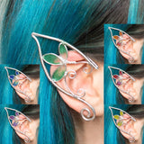 Indil ear cuff elfic silver stainless steel earrings with resin leafs petals no piercing elf elvish elven forest queen cosplay costume