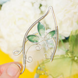 Indil ear cuff elfic silver stainless steel earrings with resin leafs petals no piercing elf elvish elven forest queen cosplay costume