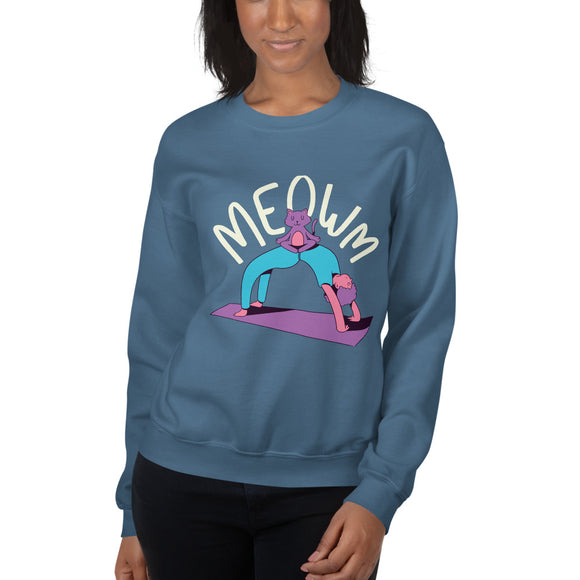 Meowm yoga cat unisex black or indigo blue sweatshirt long sleeve pullover sweater 