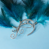 Moonfilter ear cuff silver stainless steel earrings with blue feathers tribal festival cosplay costume pixie elf elven elfic elvish forest burlesque 