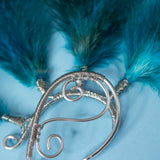 Moonfilter ear cuff silver stainless steel earrings with blue feathers tribal festival cosplay costume pixie elf elven elfic elvish forest burlesque 