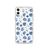 Skull and flowers Iphone Samsung blue phone case, spooky cute goth gift outfit