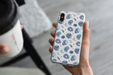 Skull and flowers Iphone Samsung blue phone case, spooky cute goth gift outfit