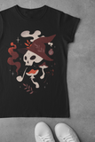 Skull with hat pipe and mushroom unisex halloween t-shirt goth alternative outfit Christmas birthday witch tee black navy gothic creepy cute spooky 