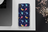 Space animal with dolphin, shark, narwhal and seal Iphone Samsung blue phone case, cute gift for animal lovers 