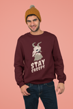 Stay Creepy Halloween skull unisex burgundy maroon sweatshirt long sleeve pullover sweater, cute birthday christmast gift