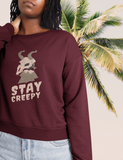 Stay Creepy Halloween skull unisex burgundy maroon sweatshirt long sleeve pullover sweater, cute birthday christmast gift