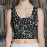 Swords and roses goth tank crop top black and white, creepy cute gothic woman outfit, perfect alternative style female gift casual vampire apparel aesthetic women clothing art tee for her magic shirt unique witchy streetwear fantasy best friend minimal witch birthday dark pagan cool halloween present christmas