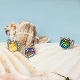 Thalion ring with adjustable metallic base and resin scale gem mermaid dragon 