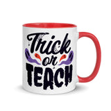 Trick or Teach Halloween Ceramic mug with red color inside, teacher end of the year gift idea