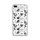 Witch Halloween Iphone Samsung phone cases black and white with cat, crow and witch pattern, spooky cute goth gift outfit