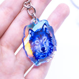 blue wolf watercolor necklace, best friend winter charm, rainbow animal lover jewelry, colorful husky owner pendant, unique holografic friendship jewel, bestfriend fantasy accessory, bff cool pagan choker, aesthetic unisex keyring, norse anniversary keychain, nordic enthusiast daughter, male double printed acrylic, girlfriend geekery gifts, boyfriend birthday present