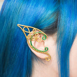 Ailin ear cuff elfic gold and green stainless steel earrings metallic wire wrap jewel elven queen of the forest fair costume cosplay medieval pixie