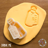 alice in wonderland lover cookie cutter set sugar biscuits stamp 3d printed plastic dress drink me potion bottle