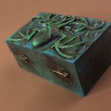 Cthulhu blue and green wood and resin dice box holder for D&D Dungeons and Dragons fantasy gothic for jewelry