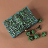 Cthulhu blue and green wood and resin dice box holder for D&D Dungeons and Dragons sculpture