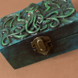 Cthulhu blue and green wood and resin dice box holder for D&D Dungeons and Dragons call of wooden case for rune and little things