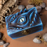 Meraxes blue, green and red dragon wood and resin D&D dice box eye fantasy gothic for jewelry