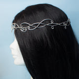Taran elfic tiara in silver stainless steel handmade medium hard wire crown wrap with chain elf medieval viking bridal party