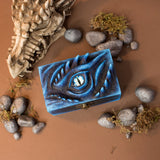 Meraxes blue, green and red dragon wood and resin D&D dice box monster eye nerd gothic gift