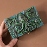 Cthulhu blue and green wood and resin dice box holder for D&D Dungeons and Dragons perfect nerd geek gift to contain jewel case