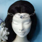 Ultan elfic tiara in silver stainless steel with clear, purple, pink or light blue gemstones elvish hair accessory for bohemien weddings cosplay and roleplay wrapped wire