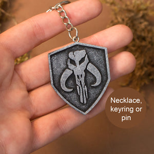 Star Wars The Mandalorian silver resin necklace, pin or keyring pendant with chain